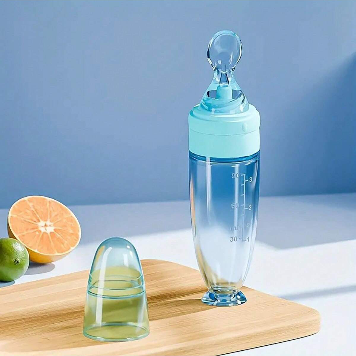 Portable Squeeze Feeding Bottle Soft Spoon Silicone Feeder With Cup Cap Colorful Silicone Baby Bott 5