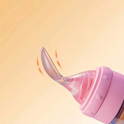 Portable Squeeze Feeding Bottle Soft Spoon Silicone Feeder With Cup Cap Colorful Silicone Baby Bott 4