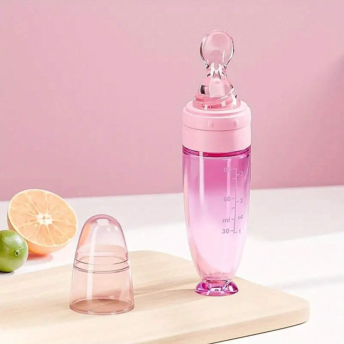 Portable Squeeze Feeding Bottle Soft Spoon Silicone Feeder With Cup Cap Colorful Silicone Baby Bott 6
