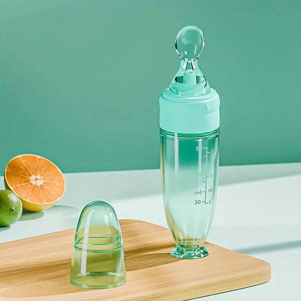 Portable Squeeze Feeding Bottle Soft Spoon Silicone Feeder With Cup Cap Colorful Silicone Baby Bott 7