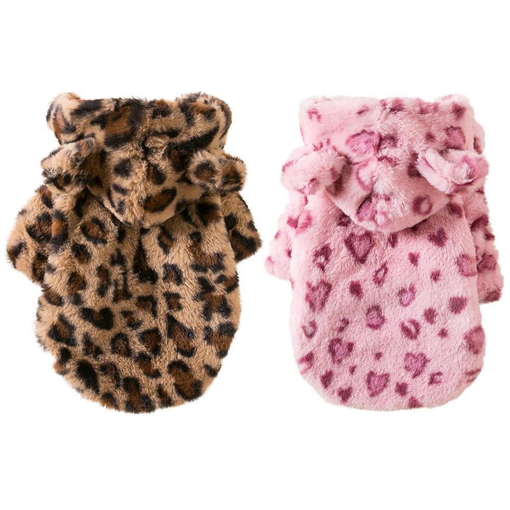 Winter Pet Dog Clothes Warm Fleece, Dog Coat Jacket, Leopard Dog Hoodie, French Bulldog Clothing for Small Dogs