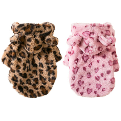 Winter Pet Dog Clothes Warm Fleece, Dog Coat Jacket, Leopard Dog Hoodie, French Bulldog Clothing for Small Dogs