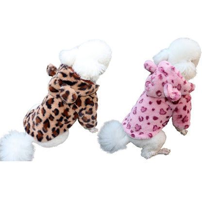 Winter Pet Dog Clothes Warm Fleece, Dog Coat Jacket, Leopard Dog Hoodie, French Bulldog Clothing for Small Dogs
