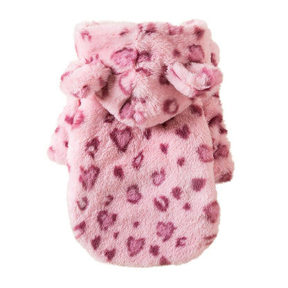 Winter Pet Dog Clothes Warm Fleece, Dog Coat Jacket, Leopard Dog Hoodie, French Bulldog Clothing for Small Dogs