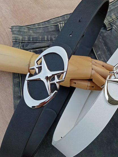 Stylish Oval Cross Metal Buckle Belt, Durable Simple Design, Universally Compatible Unisex Gift