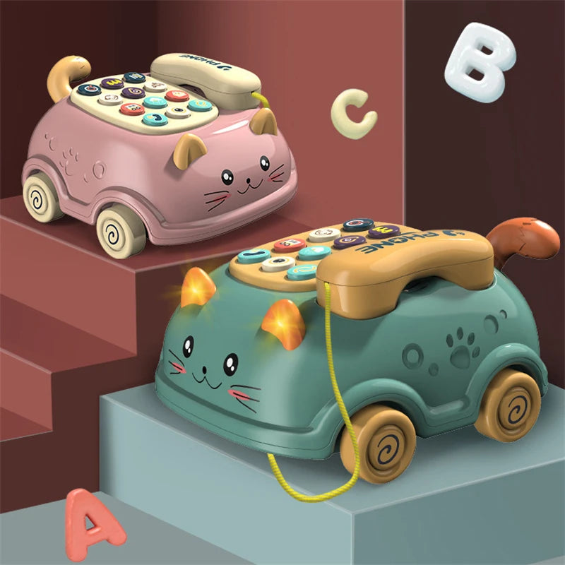 Interactive Learning Toy with Lights, Montessori Cat Telephone Story, Early Education Musical Phone Toys for Toddlers