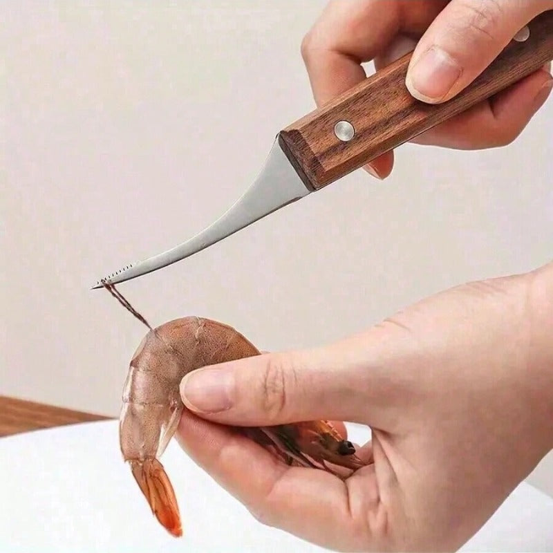 Shrimp Deveining Tool, Stainless Steel Blade and Wooden Handle for Effortless Shrimp Preparation