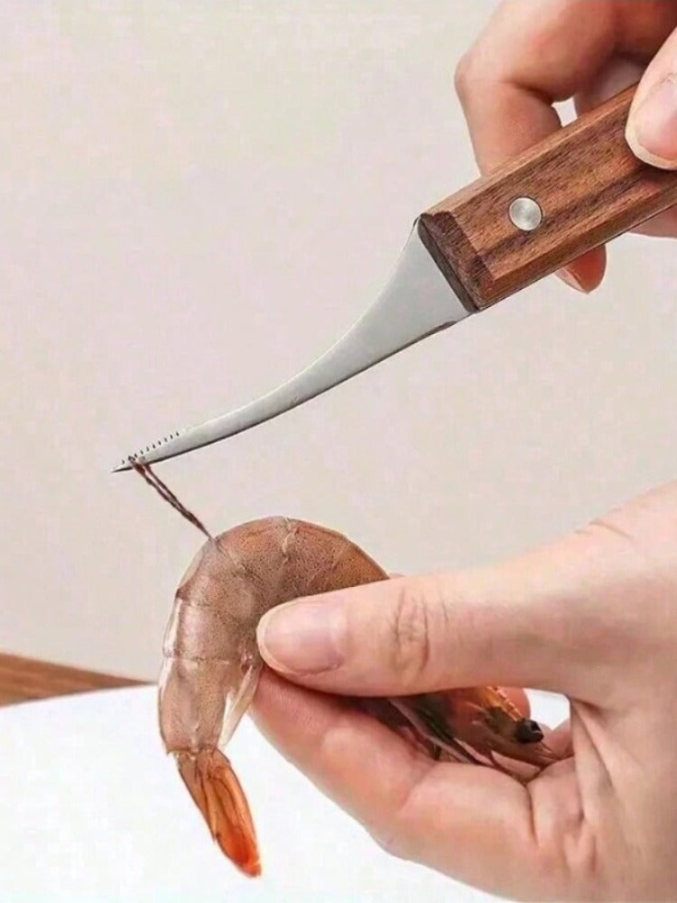 Shrimp Deveining Tool, Stainless Steel Blade and Wooden Handle for Effortless Shrimp Preparation