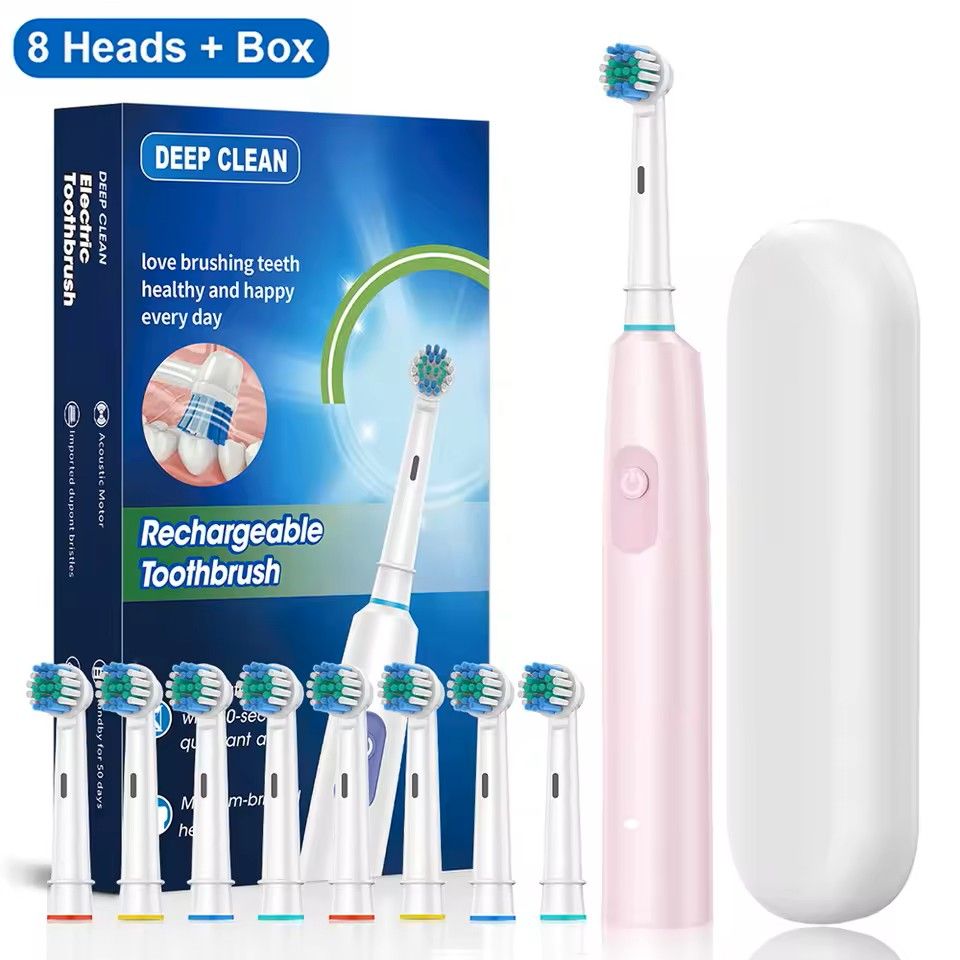 Rotary Rechargeable Electric Toothbrush For Adults  8 Soft Brush Heads Included 5