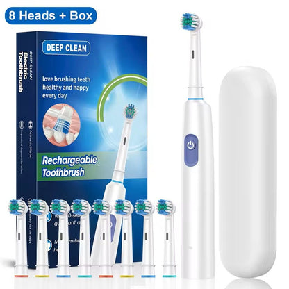 Rotary Rechargeable Electric Toothbrush for Adults – 8 Soft Brush Heads Included