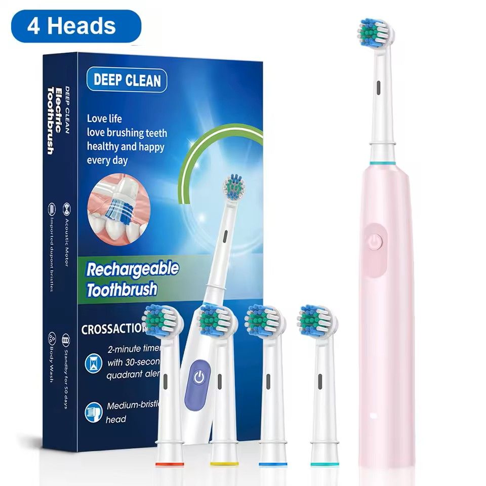 Rotary Rechargeable Electric Toothbrush For Adults  8 Soft Brush Heads Included 8