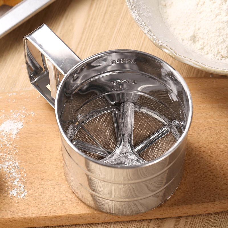 Hand Press Semi-automatic Sugar Flour Sifter, Stainless Steel Baking Tool with Scale