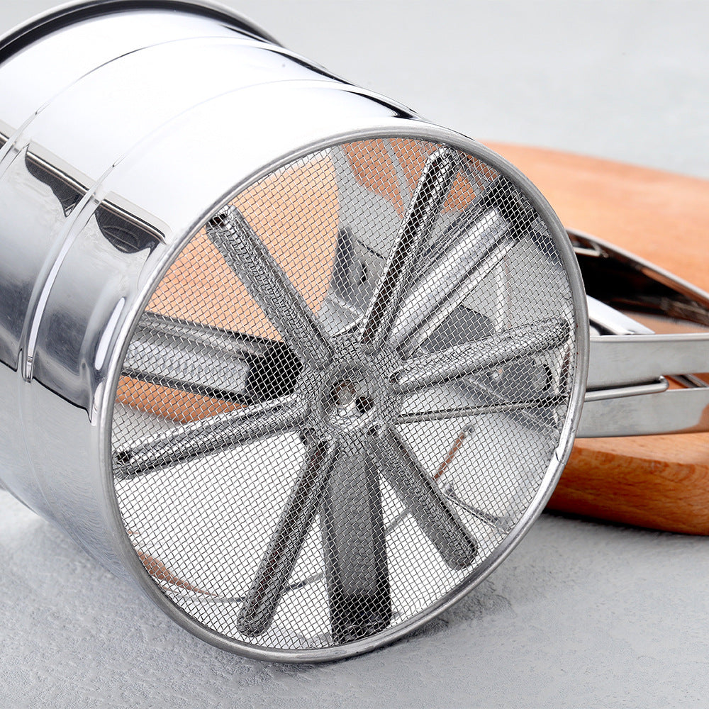 Hand Press Semi-automatic Sugar Flour Sifter, Stainless Steel Baking Tool with Scale