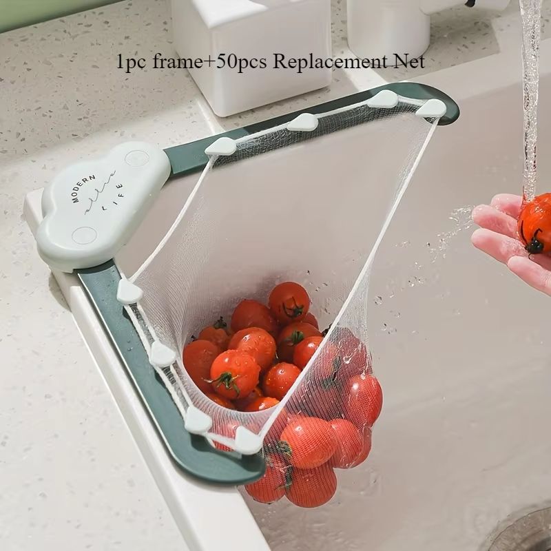 SinkMaster 51Pc Triangle Draining Basket Set With Storage Rack  Mesh Filters 7