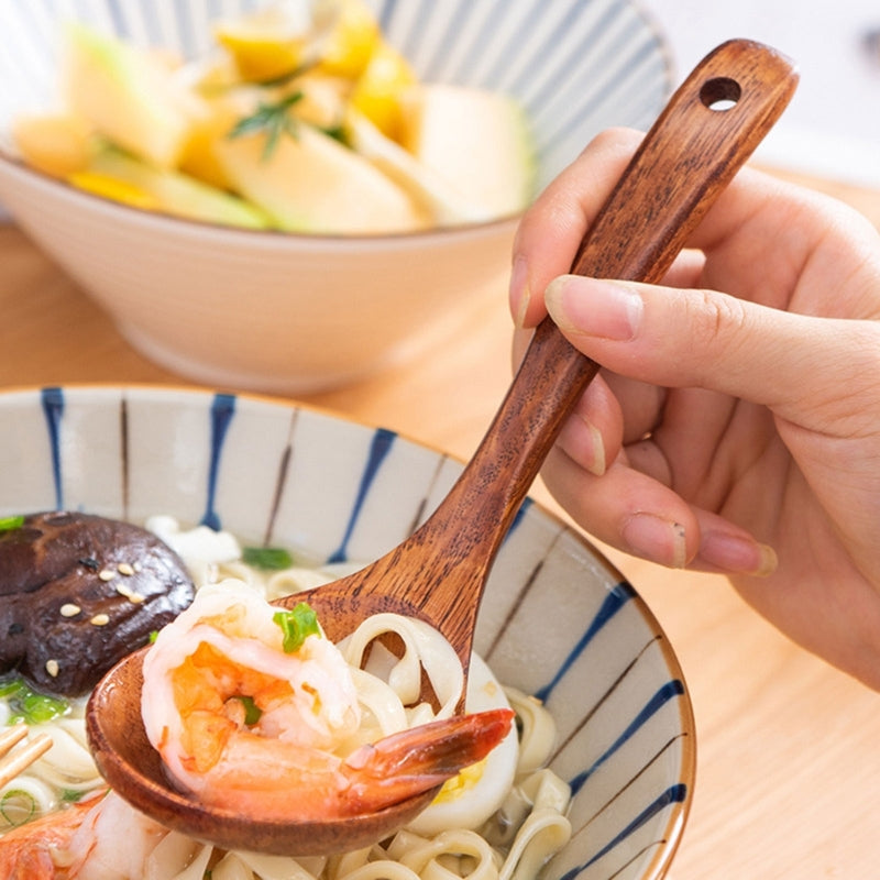 Long Handle Wooden Soup Spoon Ladle Teaspoon for Cooking and Serving Rice, Soups, and Desserts