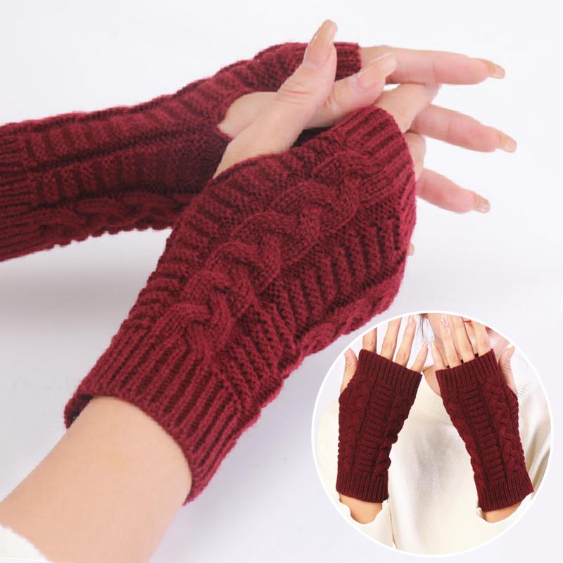 Women Stylish Hand Warmer Crochet Winter Gloves, Faux Wool Mitten, Twist Pattern, Warm Finger less Gloves