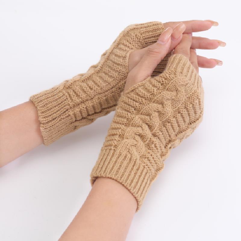 Women Stylish Hand Warmer Crochet Winter Gloves Faux Wool Mitten Twist Pattern Warm Finger Less Glo 1