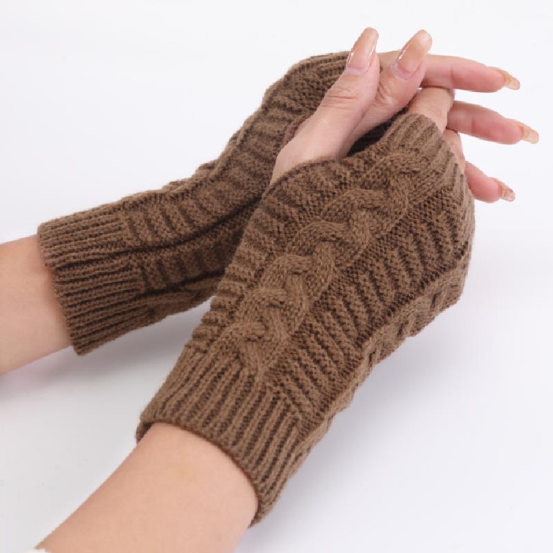 Women Stylish Hand Warmer Crochet Winter Gloves Faux Wool Mitten Twist Pattern Warm Finger Less Glo 2