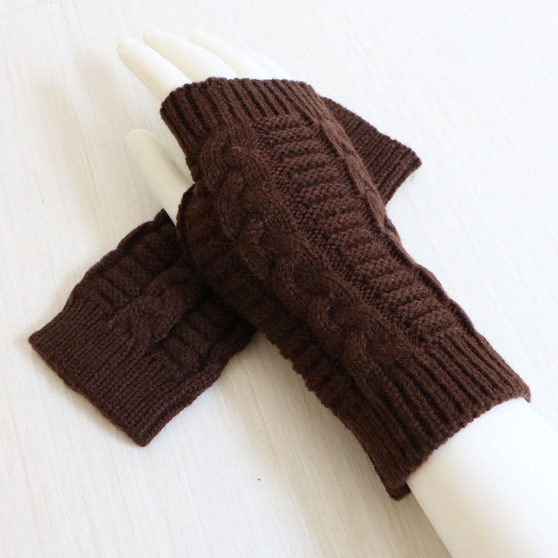 Women Stylish Hand Warmer Crochet Winter Gloves Faux Wool Mitten Twist Pattern Warm Finger Less Glo 10