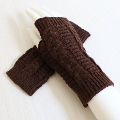 Women Stylish Hand Warmer Crochet Winter Gloves Faux Wool Mitten Twist Pattern Warm Finger Less Glo 10
