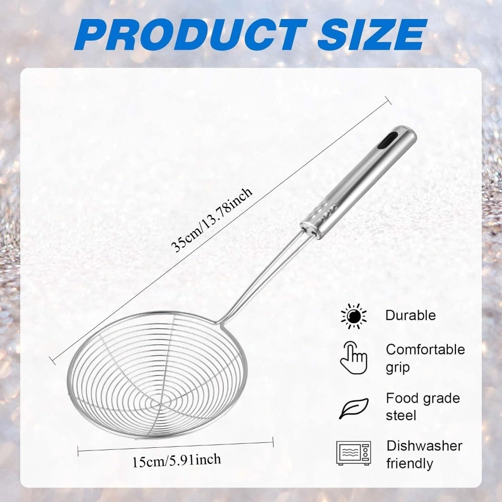 Frying Spider Strainer Stainless Steel Skimmer Spoon For Noodles And Cooking With Handle 3