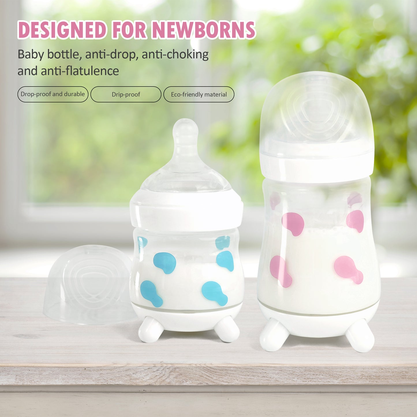 Silicone Replacement Nipple Baby Bottle, Cute Cow Shaped Anti-Bloating PP Bottle for Babies