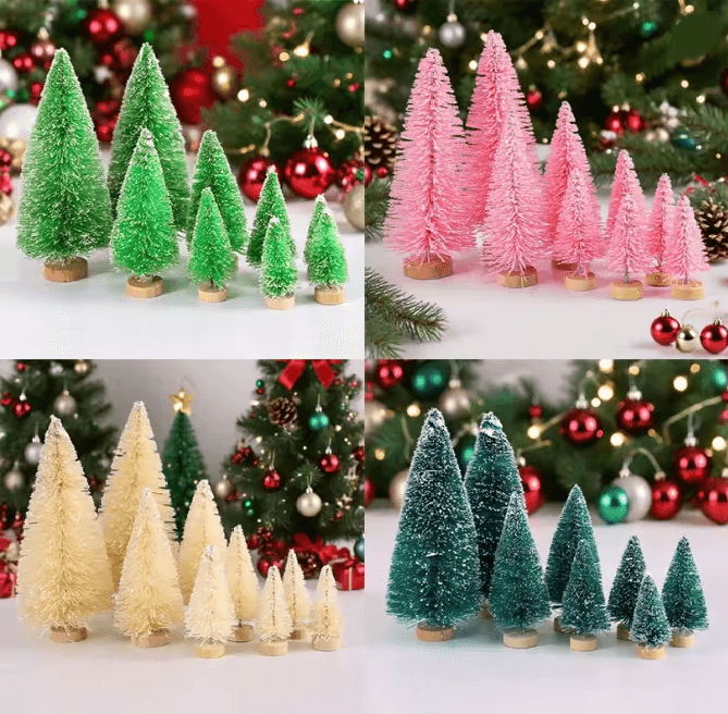 Mini Wood Christmas Trees Tabletop Decor Set