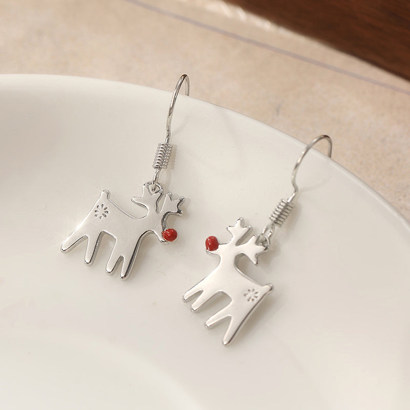 New Year Jewelry Gifts, Christmas Reindeer Drop Earrings for Women, Red Nose Design