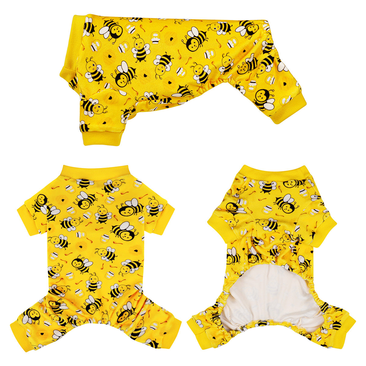 Cozy Winter PJs with Feet, Perfect for Small Dogs, Soft Stretchy Onesie for Chihuahua Yorkie, Funny Bee Dog Pajamas