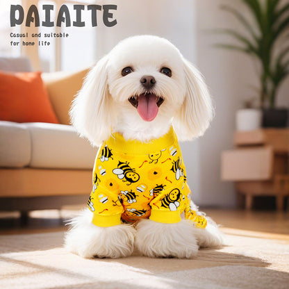 Cozy Winter PJs with Feet, Perfect for Small Dogs, Soft Stretchy Onesie for Chihuahua Yorkie, Funny Bee Dog Pajamas