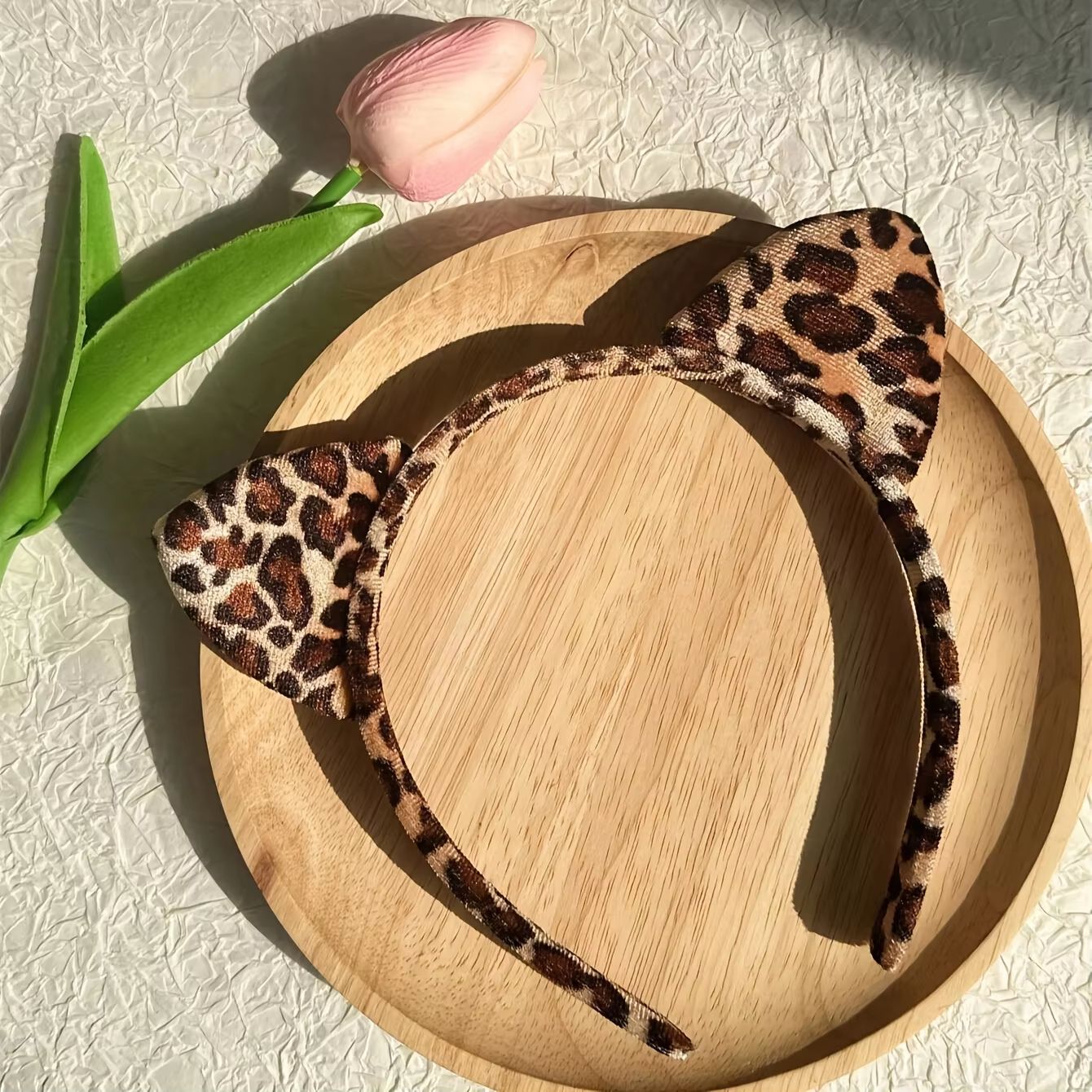 LeopardLuxe Cat Ear Headband – Chic Leopard Print Fabric Hair Accessory