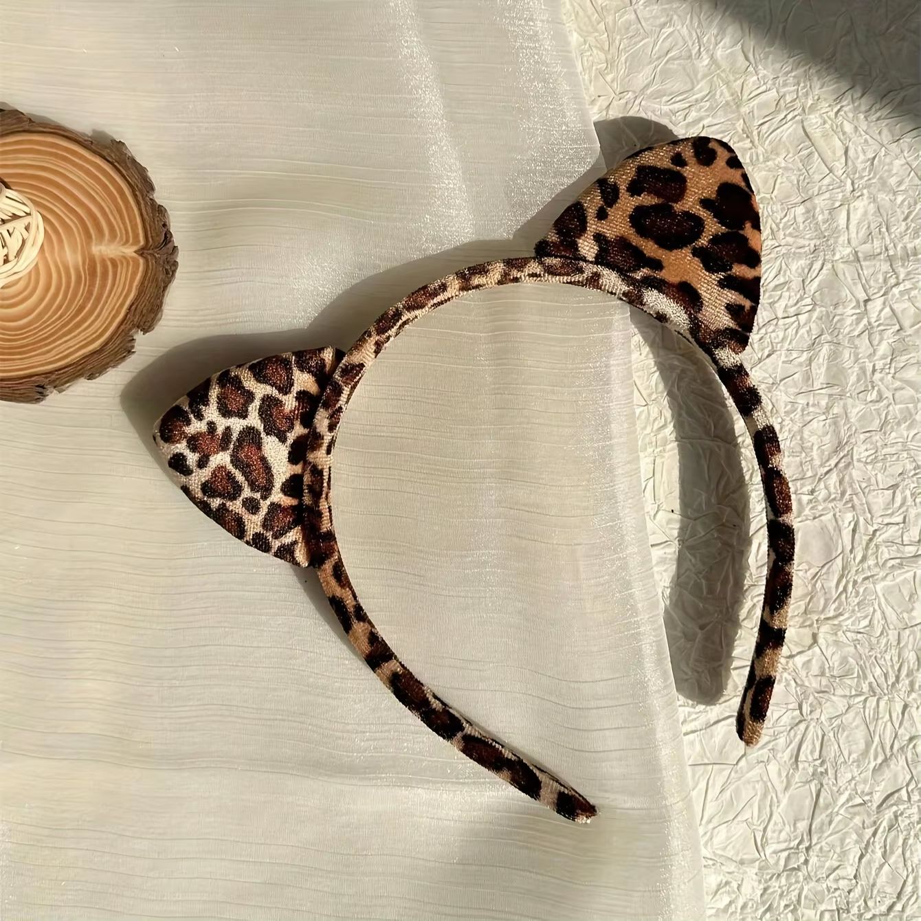 LeopardLuxe Cat Ear Headband  Chic Leopard Print Fabric Hair Accessory 1