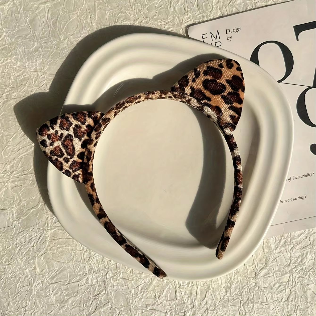 LeopardLuxe Cat Ear Headband  Chic Leopard Print Fabric Hair Accessory 2