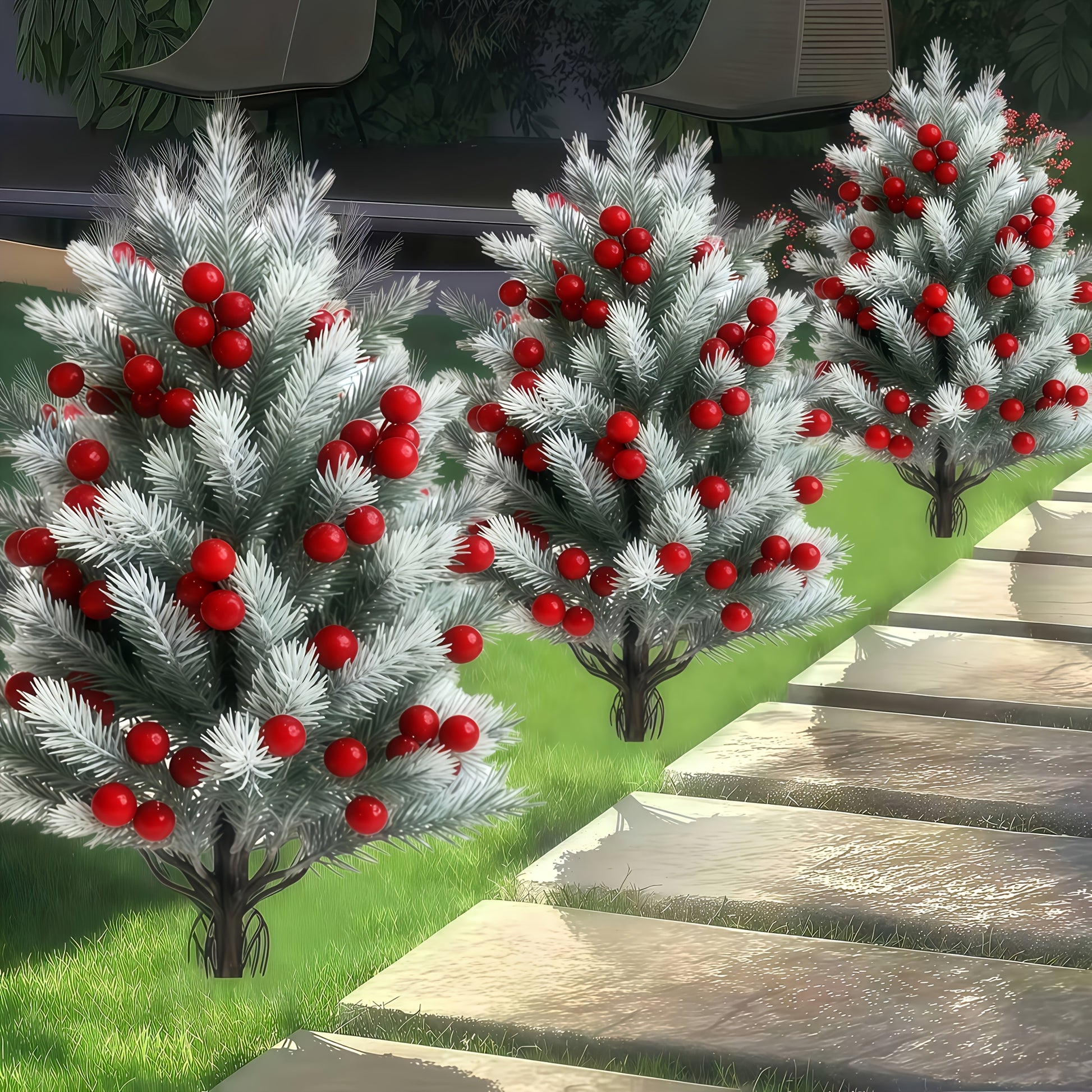 Artificial Tree with Ground Stake, Realistic Bushes Plant for Outdoor Yard and Front Porch Decor