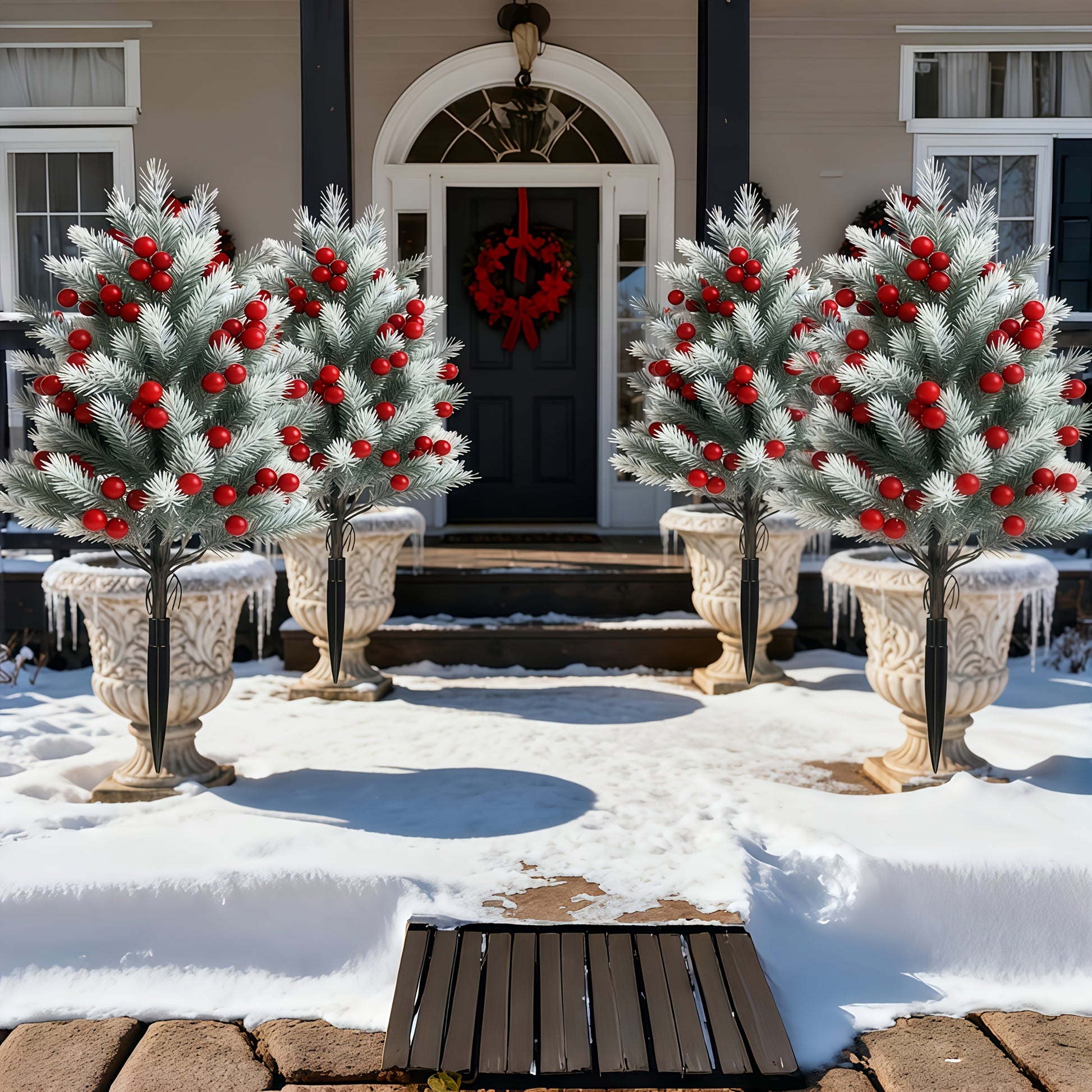Artificial Tree With Ground Stake Realistic Bushes Plant For Outdoor Yard And Front Porch Decor 3