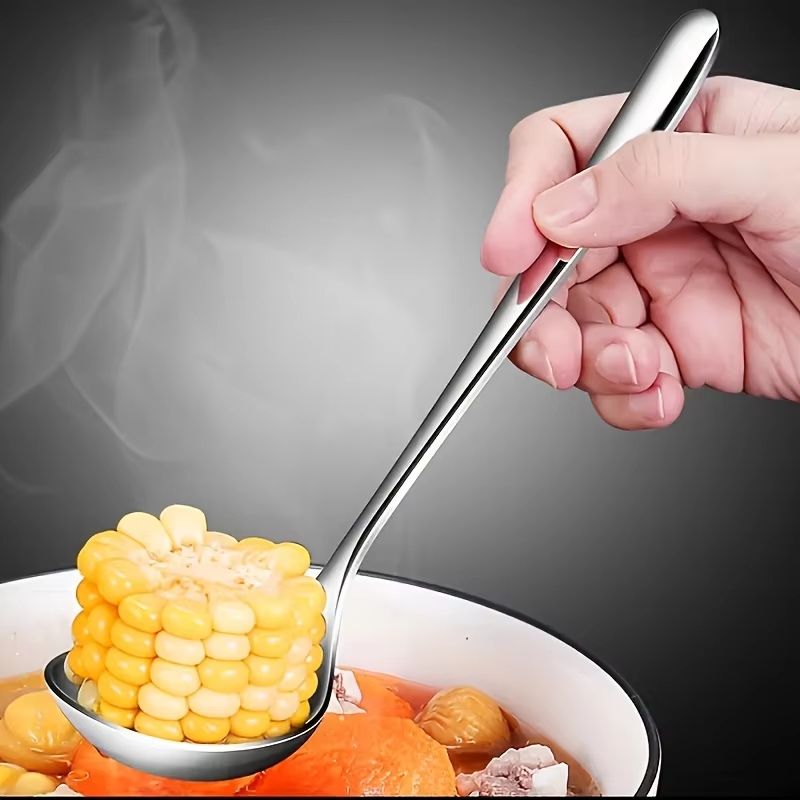 TitanServe HeavyDuty Stainless Steel Serving Spoons Set 2 Pcs  LongHandle For Kitchen Soup  Porridg 3