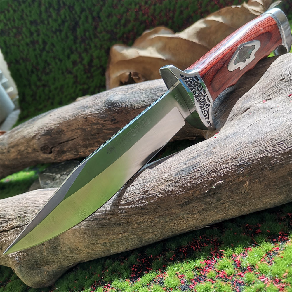 Fixed Blade Knife with Scabbard, Outdoor Camping Tactical Tool, Steel Blade, Wood Handle