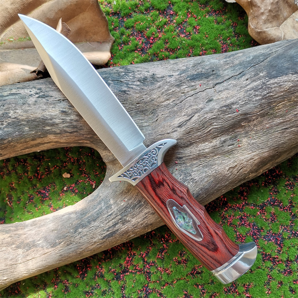 Fixed Blade Knife with Scabbard, Outdoor Camping Tactical Tool, Steel Blade, Wood Handle