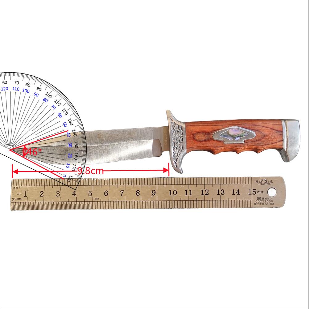 Fixed Blade Knife with Scabbard, Outdoor Camping Tactical Tool, Steel Blade, Wood Handle