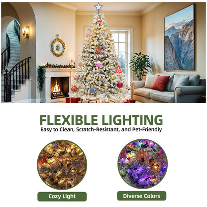 Prelit Snow Flocked Christmas Tree Artificial Full Tree With Remote 1