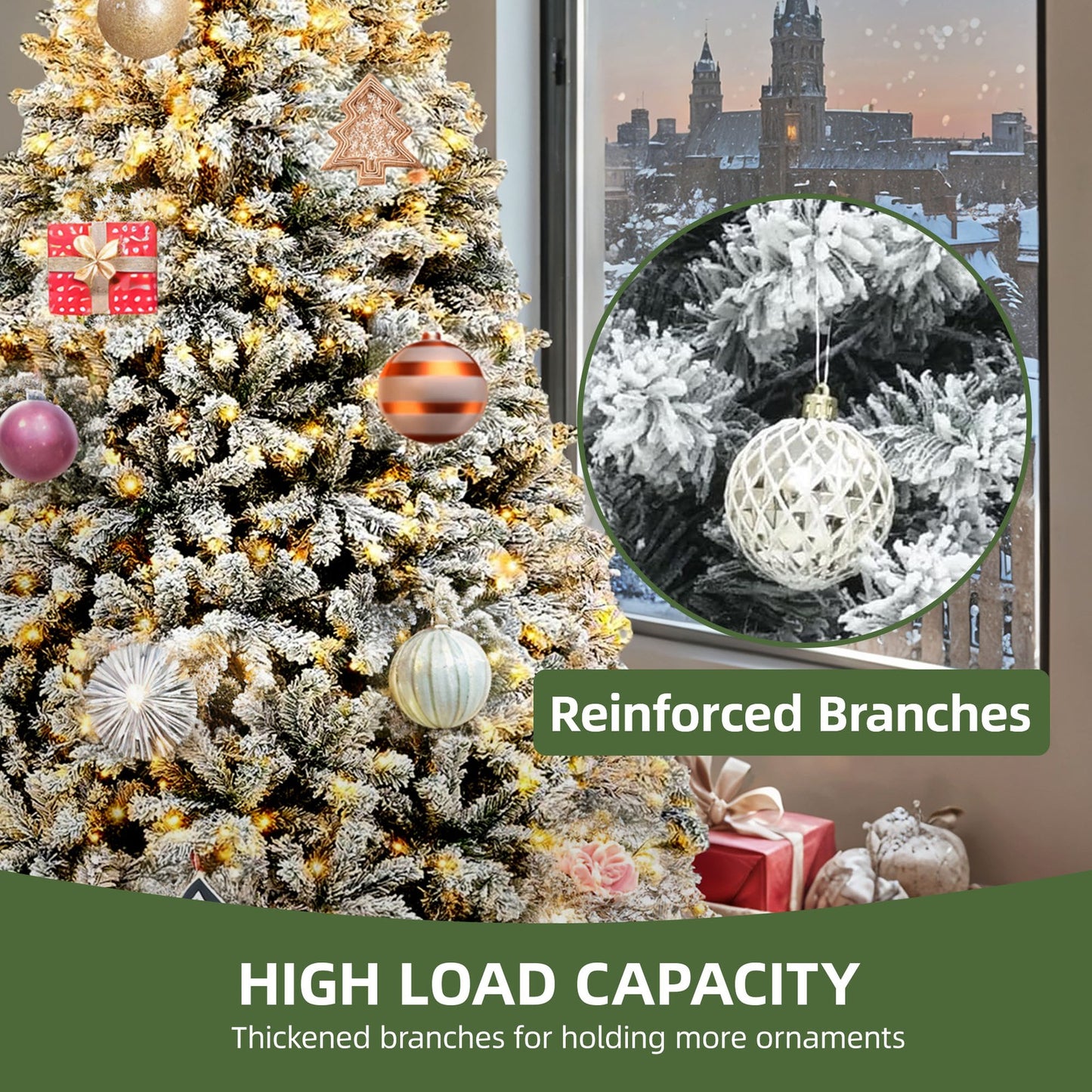 Prelit Snow Flocked Christmas Tree Artificial Full Tree With Remote 2