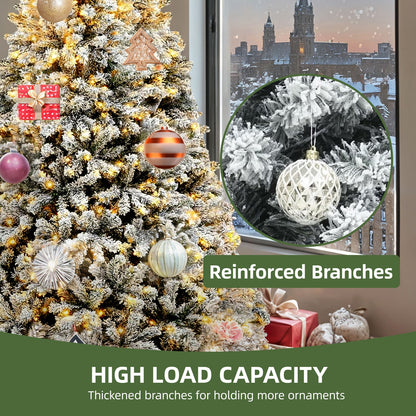 Prelit Snow Flocked Christmas Tree Artificial Full Tree With Remote 2