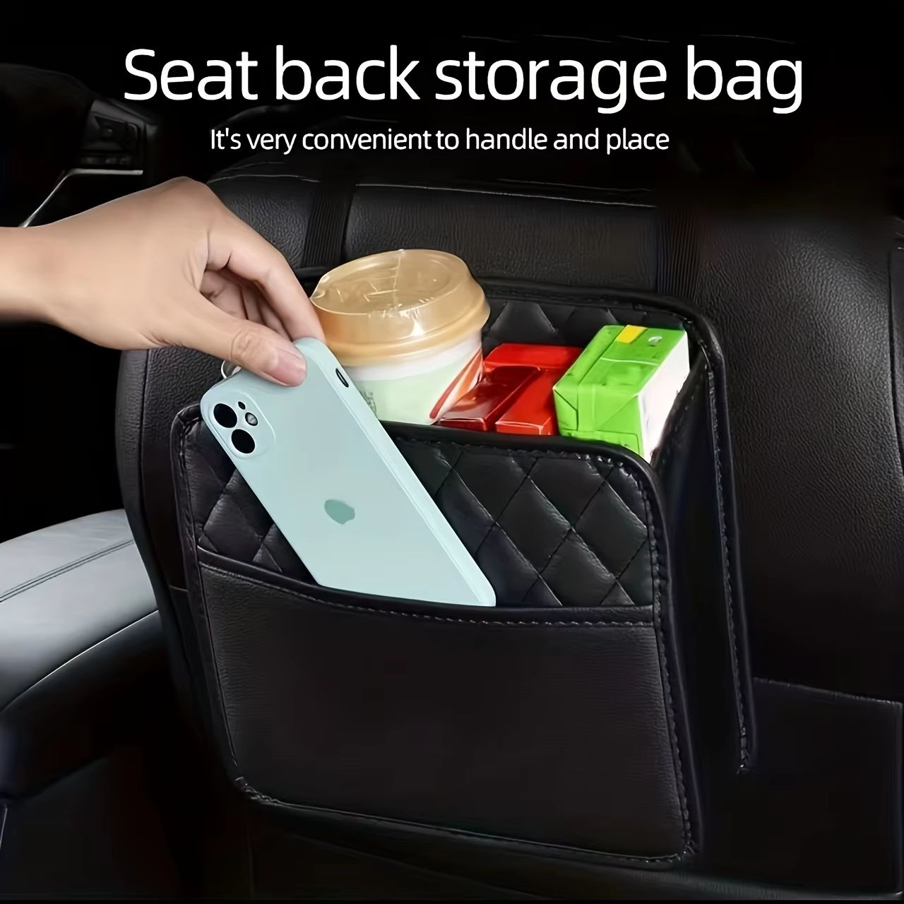 SupremePU Universal Car Seat Storage Bag  Premium Synthetic Leather Organizer 1