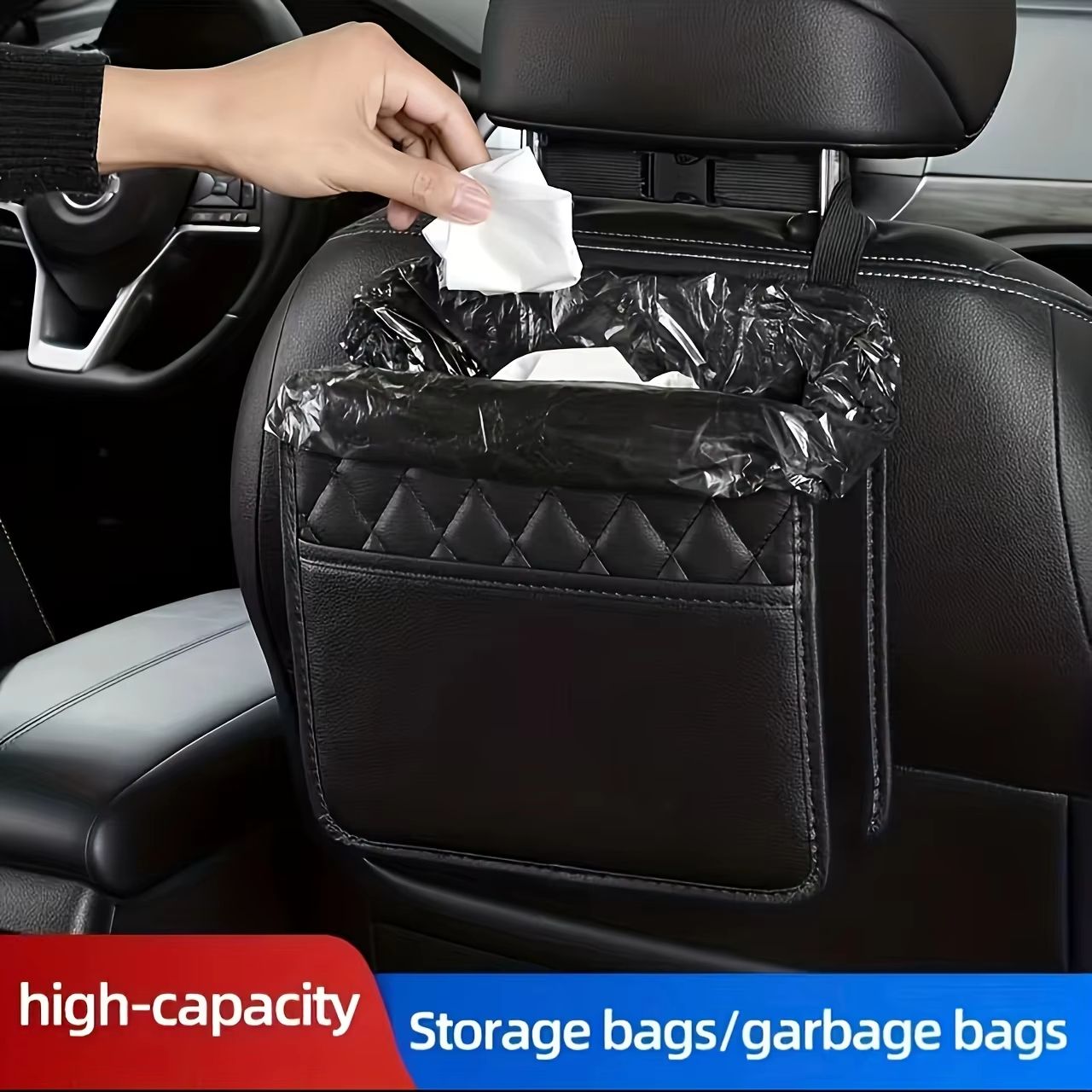 SupremePU Universal Car Seat Storage Bag  Premium Synthetic Leather Organizer 3