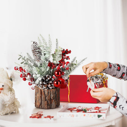 Mini Desktop Christmas Tree Pine Cone Red Berry Decoration 6
