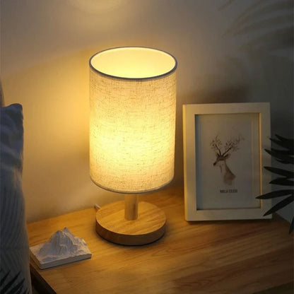 LED Bedside Table Lamp  Modern Minimalist Fabric Shade With Wooden Base USB Powered Night Light 3