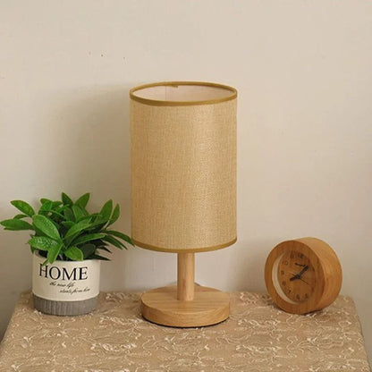 LED Bedside Table Lamp  Modern Minimalist Fabric Shade With Wooden Base USB Powered Night Light 4