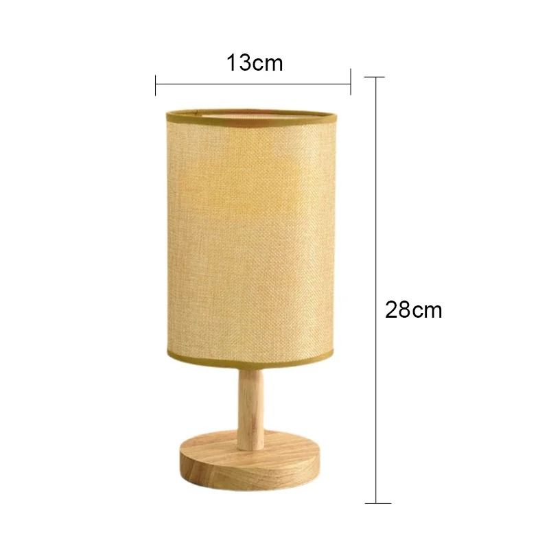 LED Bedside Table Lamp  Modern Minimalist Fabric Shade With Wooden Base USB Powered Night Light 7