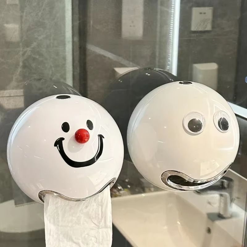Smiling Face Waterproof Toilet Paper Holder  NoDrill Wall Mount 2