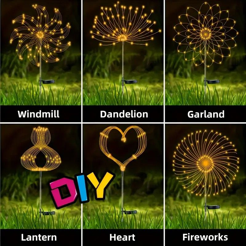 60LED Solar Fireworks Lights  Outdoor Waterproof Garden Decor 8 Modes  Remote Control 2